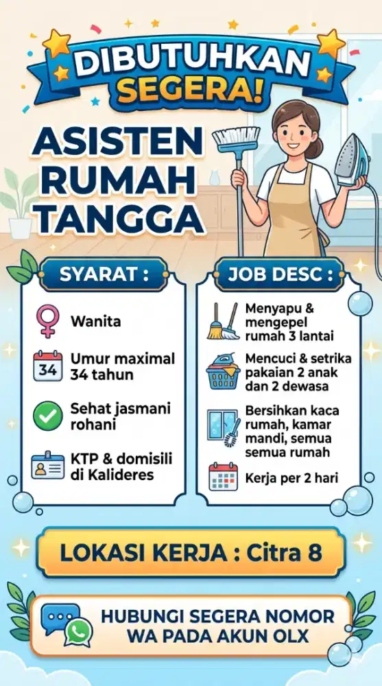 Dibutuhkan segera Asisten Rumah Tangga: