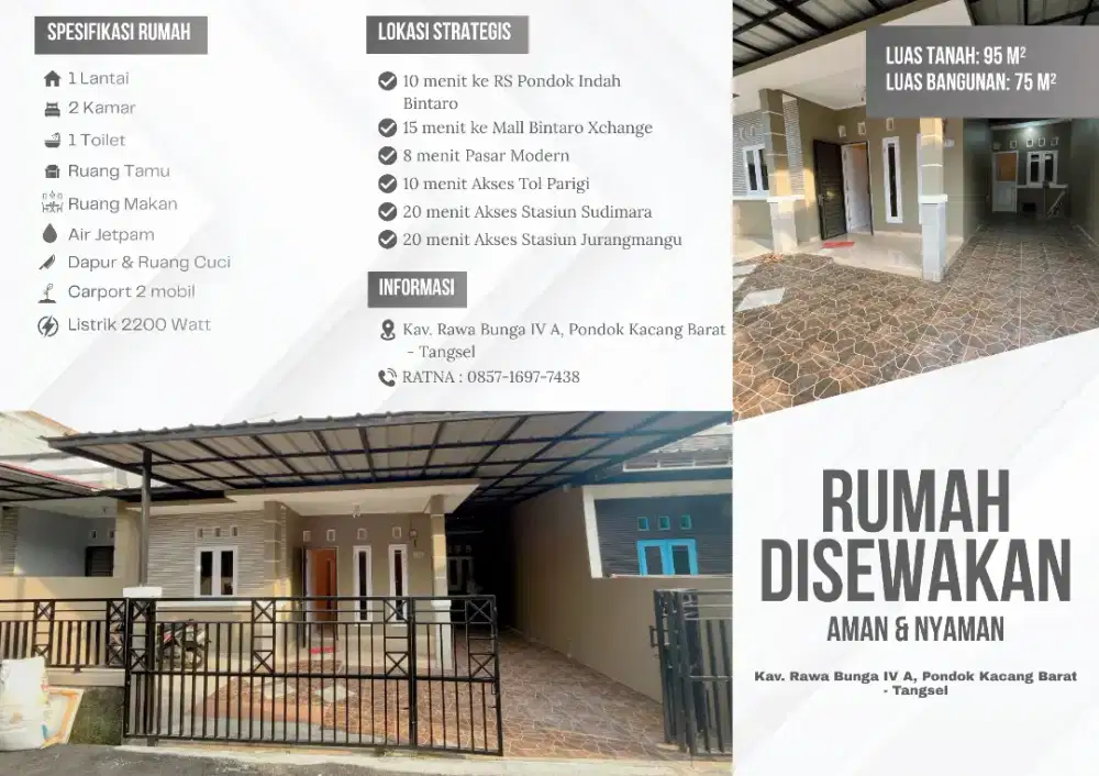 Disewakan Tahunan Rumah Hunian Nyaman dan Aman Untuk Keluarga