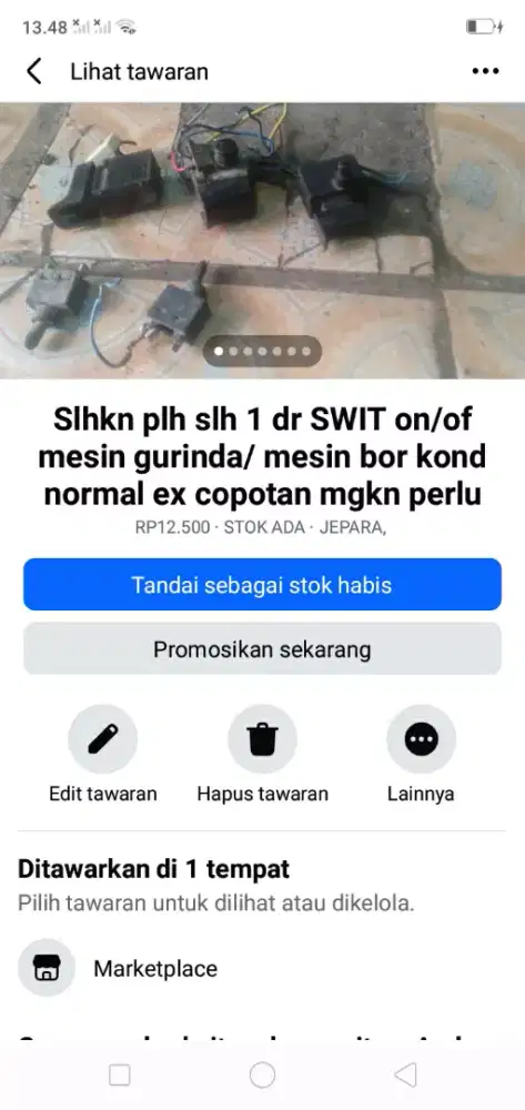 Slhkn plh slh 1 dr SWIT on of mesin gurinda/bor tgn mgkn perlu murah2