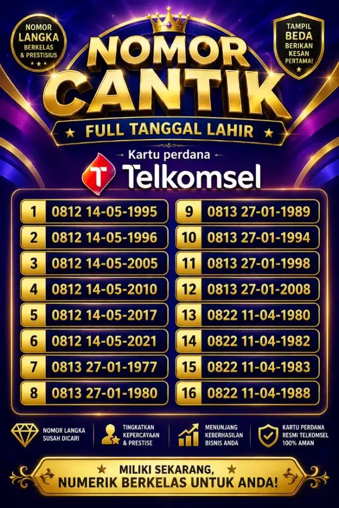 Nomor Cantik Premium Telkomsel Spesial Full Tanggal Lahir
