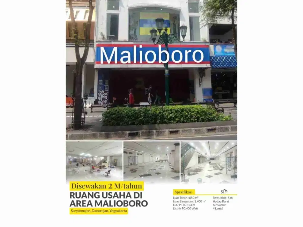 disewakan ruko 4 lantai di malioboro yogyakarta