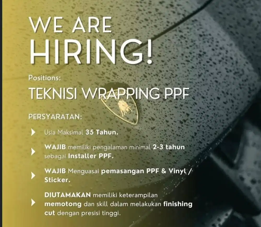 JOB VACANCY TEKNISI PPF