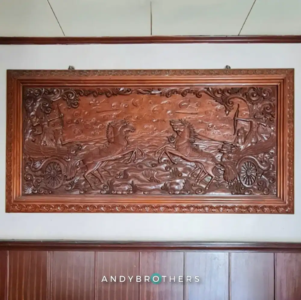 Ukiran / Relief Kayu Jati Asli - Karno Tanding - Ukuran Besar 2m x 1m
