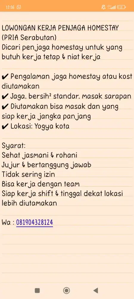 Lowongan Penjaga Homestay