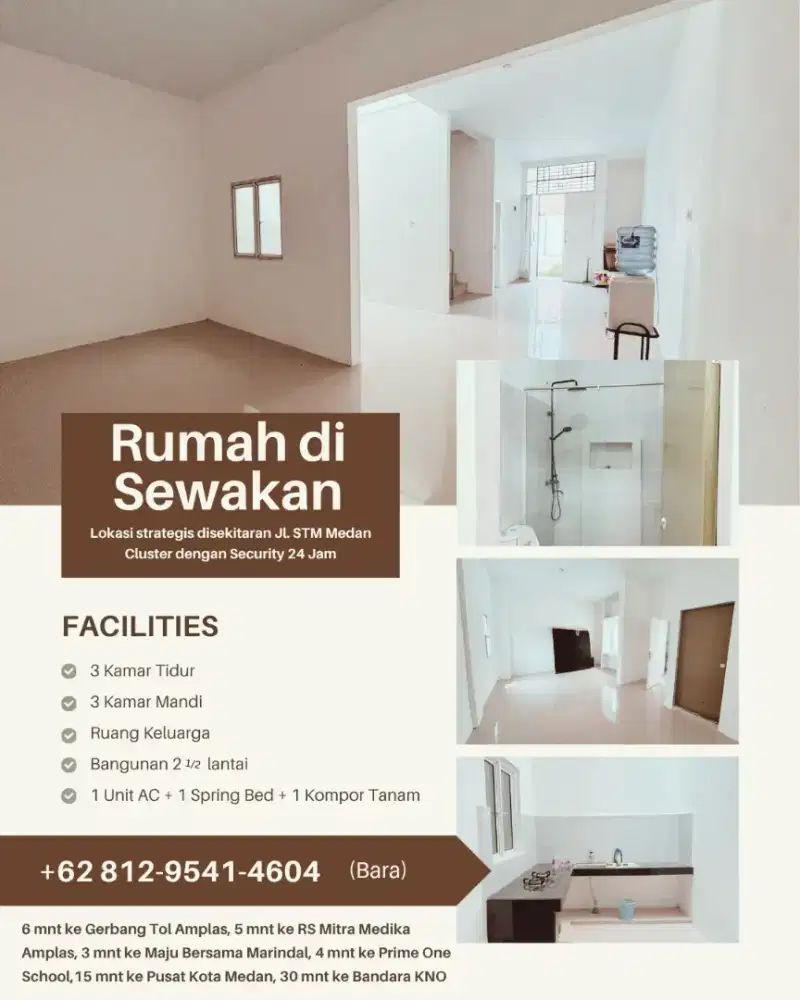Disewakan Rumah 2,5 Lantai Siap Hunu di daerah STM Medan