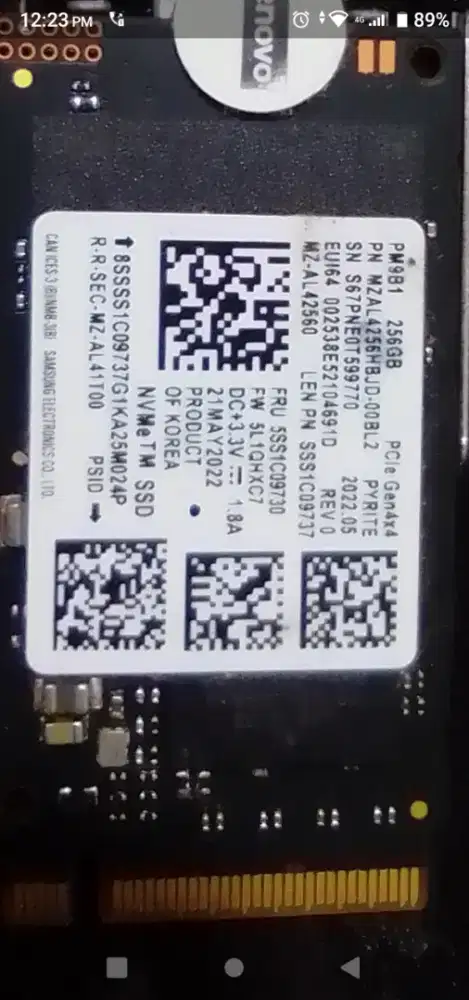 Samsung SSD Nvme 256 Gen4