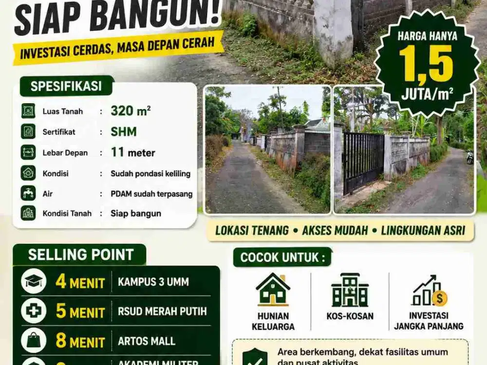 TANAH PEKARANGAN 320M SIAP BANGUN INVESTASI CERDAS MASA DEPAN CERAH