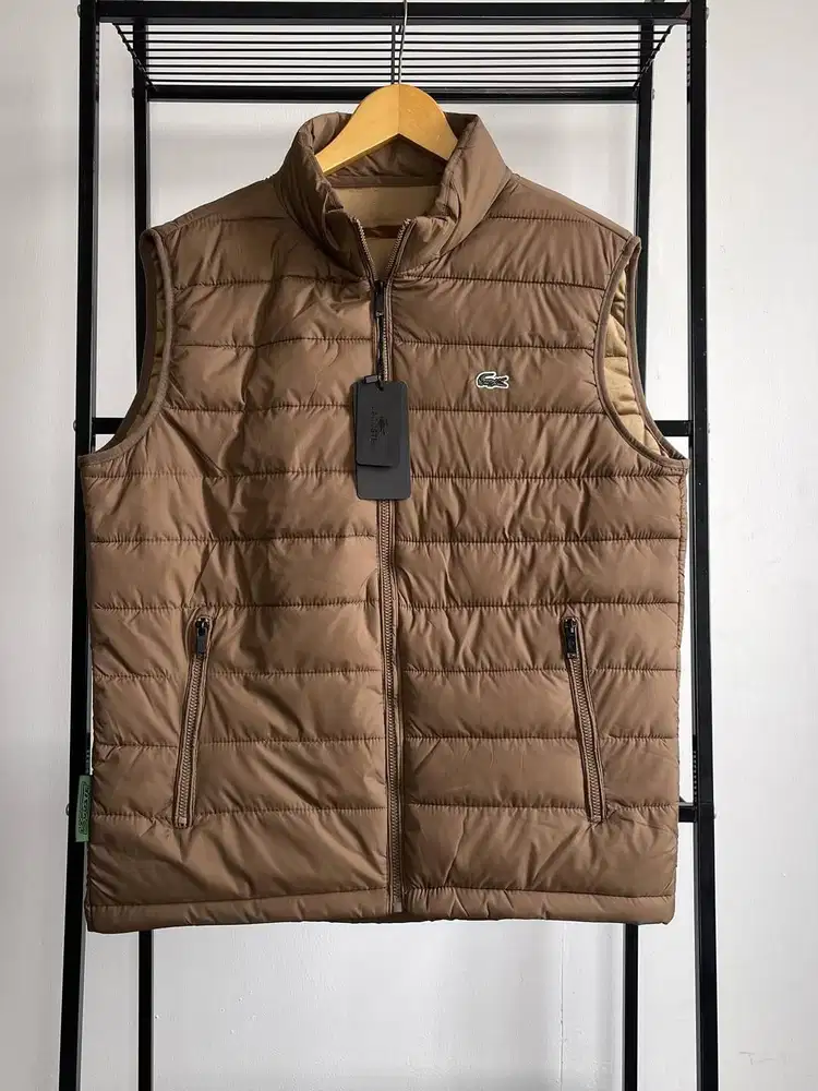 LACOSTE MEN’S QUILTED NYLON VEST JACKET - BEIGE (L)