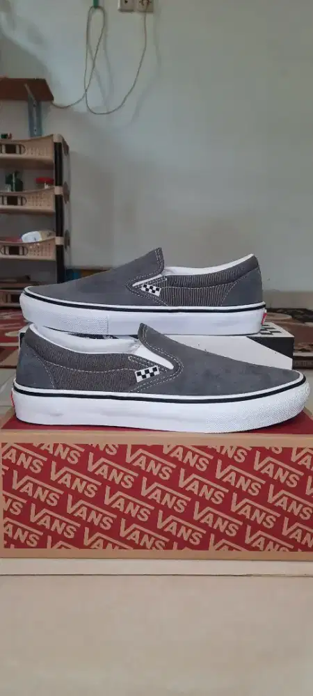 Jual sepatu vans slip on pewter white/charcoal