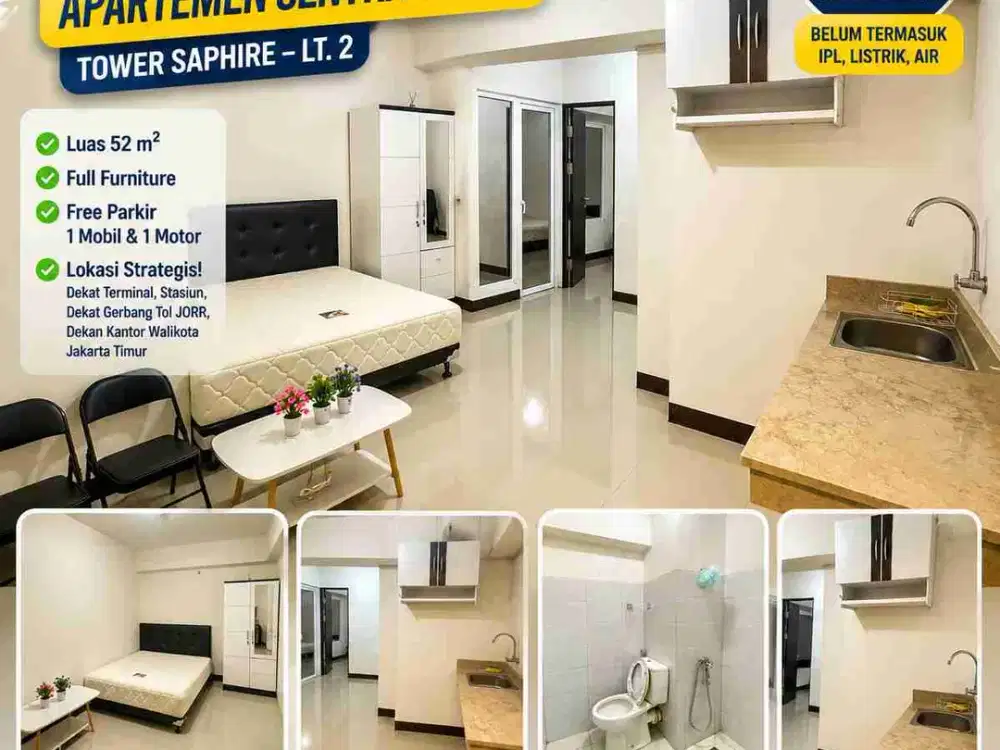 Disewakan Apartemen luas 52m2, 2 kamar tidur, Siap Huni !