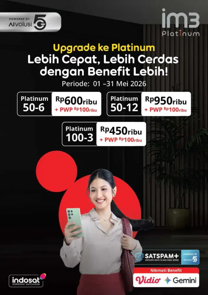 Pascabayar Indosat 5G 300 Ribuan UP TO 65 GB
