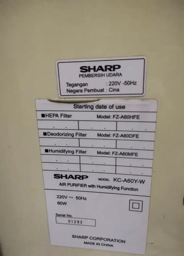 Air Purifier Merk Sharp kondisi menyala normal