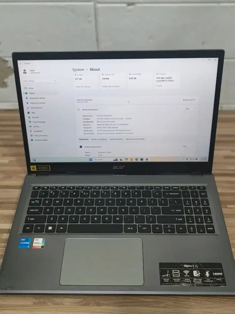 Dijual cepat laptop ACER aspire 5 15 iris 8gb