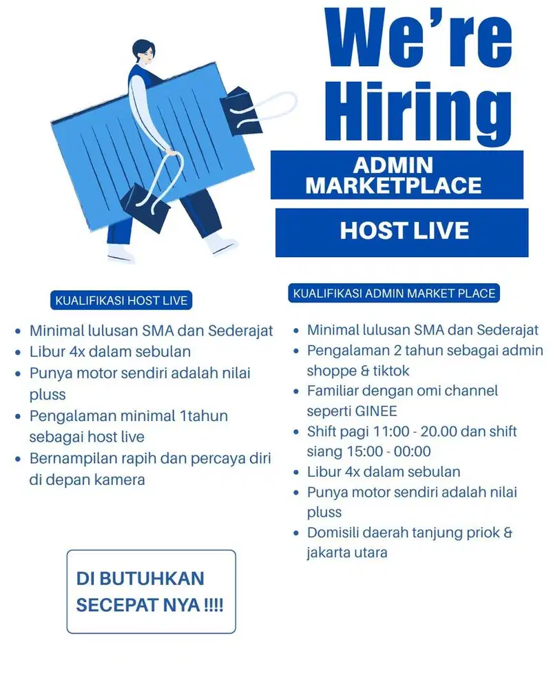 LOWONGAN ADMIN MARKETPLACE DAN HOST LIVE