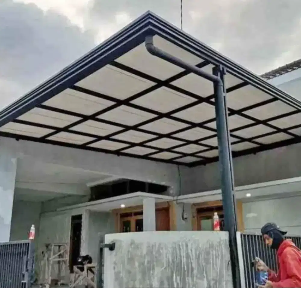 Pasang canopy alderon single dan atap bocor