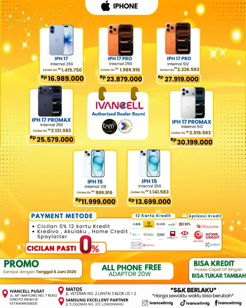 IPHONE NEW SEGEL GARANSI RESMI 
FREE ADAPTER 20W CICILAN BUNGA 0%