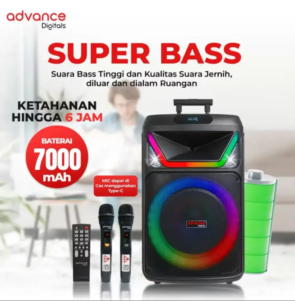 SPEAKER PORTABLE ADVANCE SUPER BASS K1512L UK 15 INCH