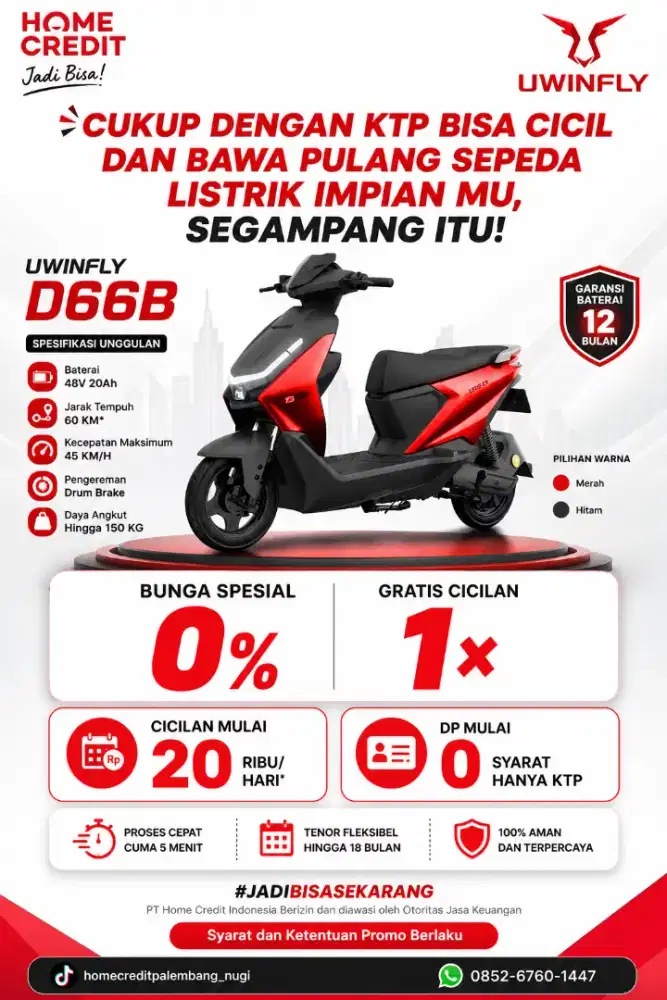 PROMO KREDIT SEPEDA LISTRIK UWINFLY D66B TERMURAH SEKOTA PALEMBANG