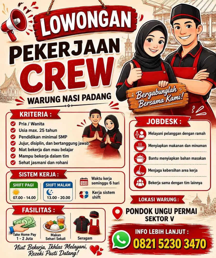 LOWONGAN PEKERJAAN CREW WARUNG NASI PADANG