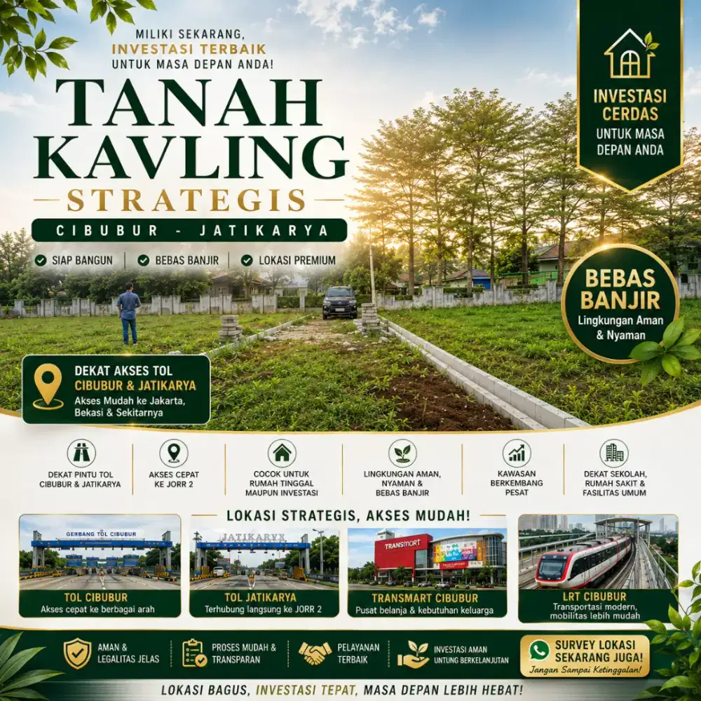 Tanah kavling murah dekat tol cibubur dan jatikarya SHM bebas banjir