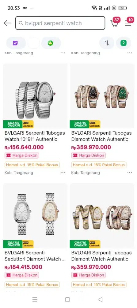 Jam Tangan BLV Serpenti T Gold kondisi normal