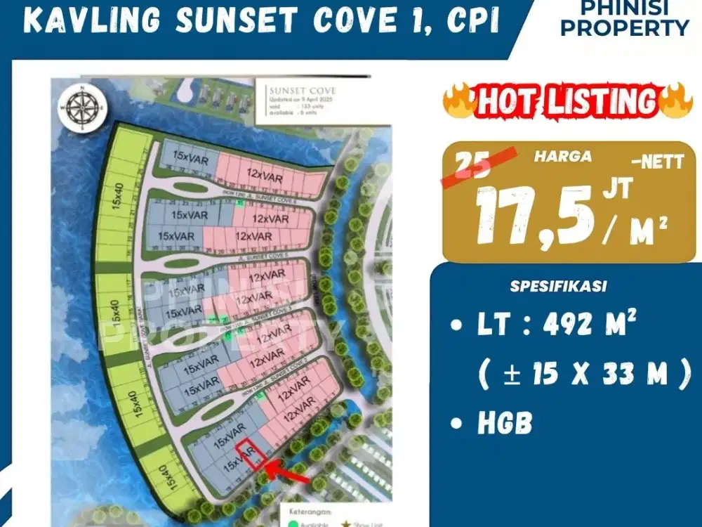DIJUAL MURAH TANAH KAVLING SUNSET COVE CITRALAND CITY CPI