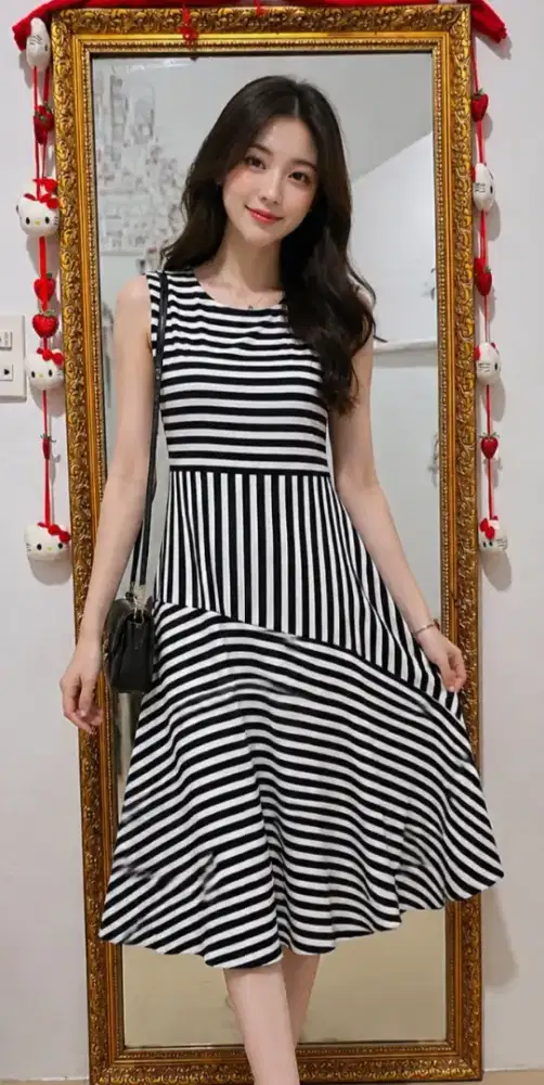 Dress stripe hitam putih dengan model unik dan stylish!