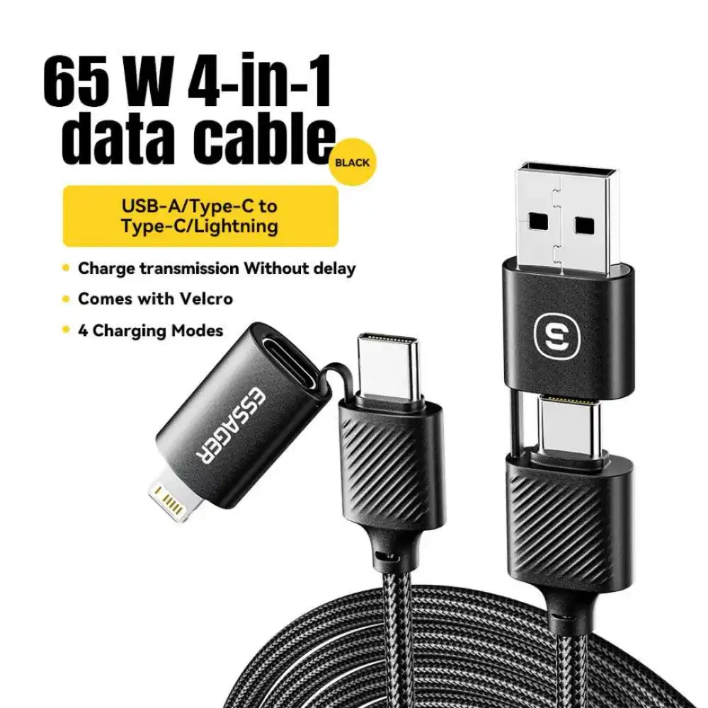 Kabel Charger 4 in 1 ESSAGER USB A Type C Lightning Fast Charge 65W