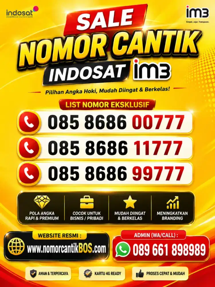 Nomor cantik Indosat IM3 TRIPLE RAPI