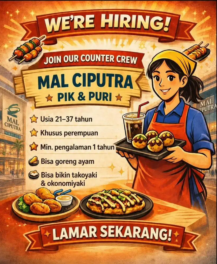 DICARI CREW MASAK TAKOYAKI, MASAKAN JEPANG KHUSUS PEREMPUAN