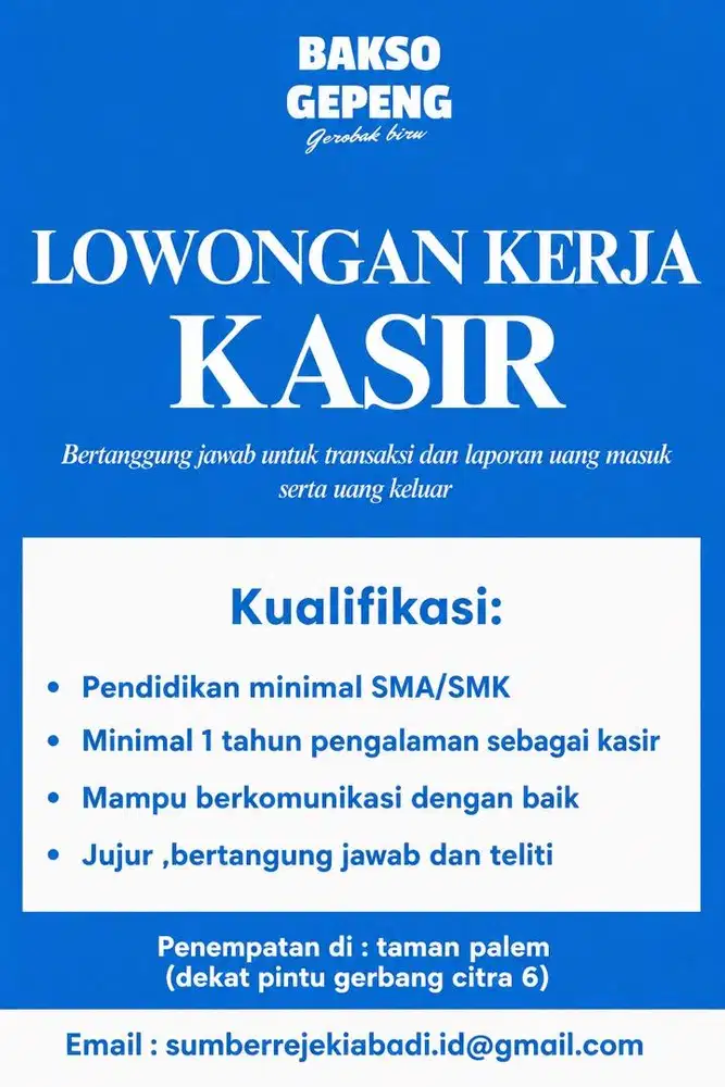 Lowongan kerja kasir bakso