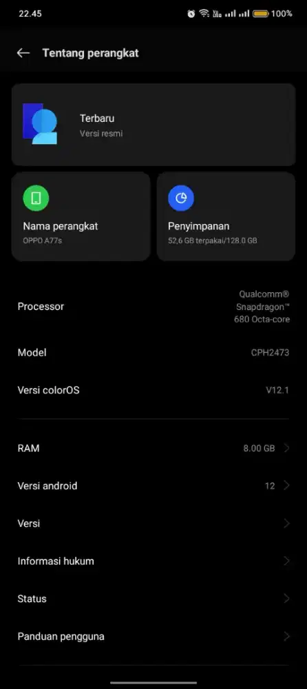 Jual BU Oppo a77s ram 8
