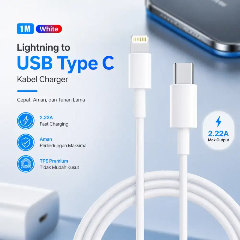 Kabel Data USB Type C ke Lightning Fast Charge untuk iPhone iPad 1M