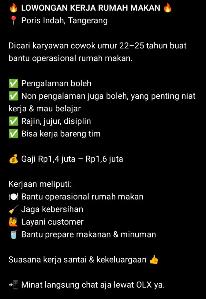 LOWONGAN KERJA RUMAH MAKAN