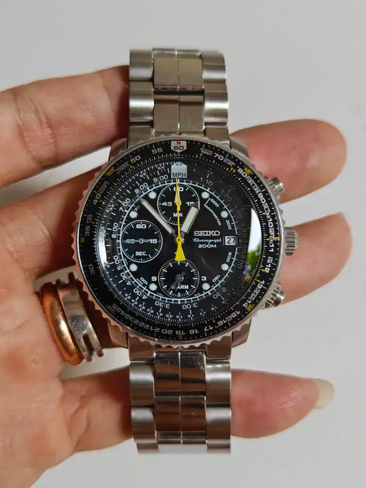 Seiko pilot flightmaster alarm SNA411P1 original bekas bagus normal