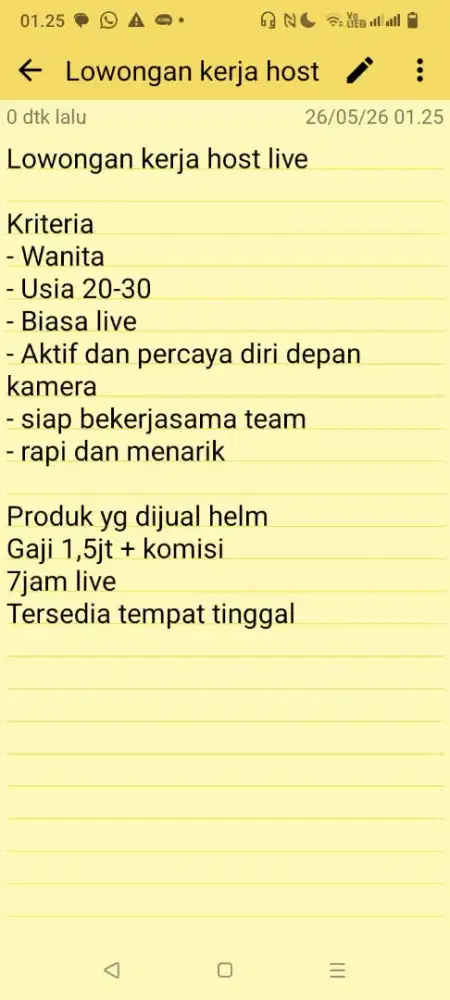 Host live shopee tiktok bisa menginap Podomoro Tenjo