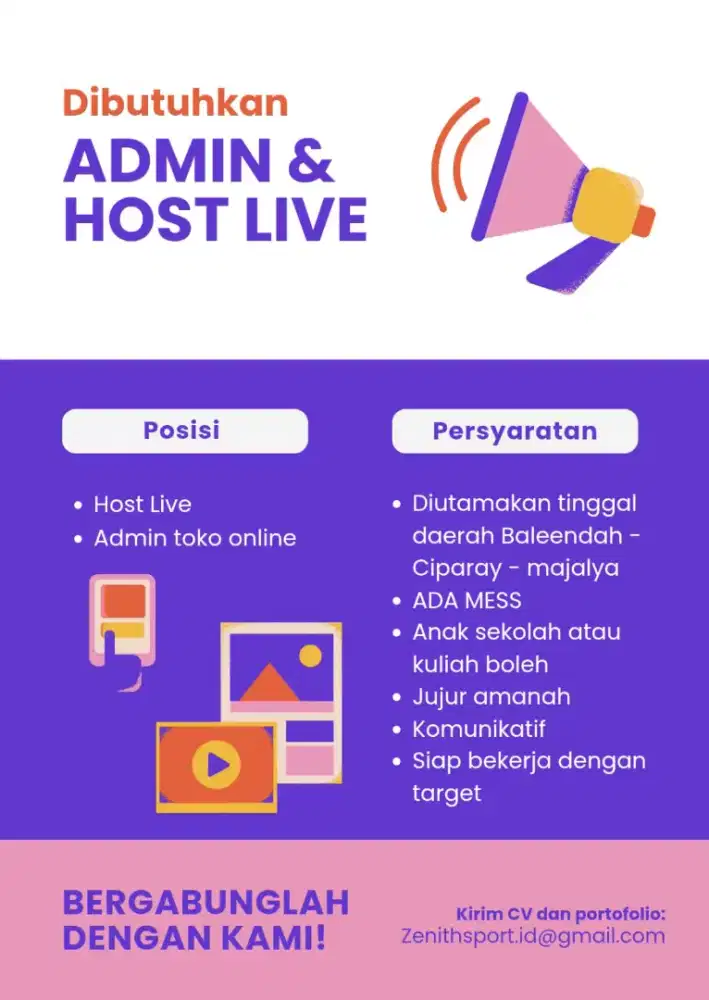 Butuh segera ADMIN & HOST LIVE WANITA