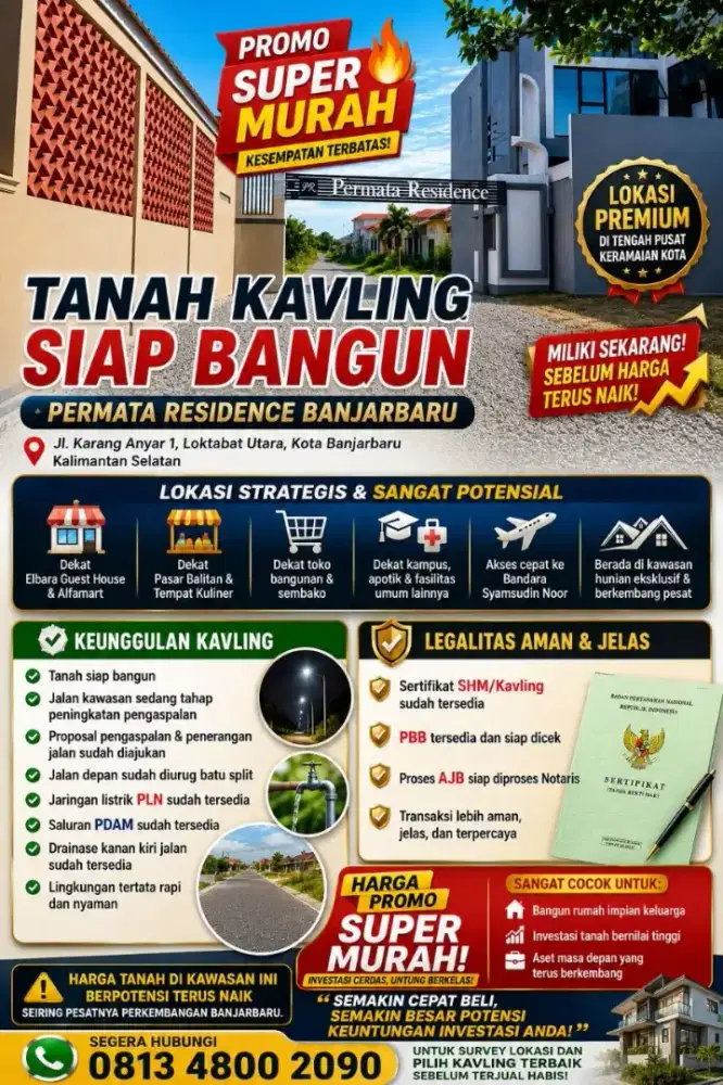 Jual Murah Tanah Kavling di Pusat Kota Banjarbaru