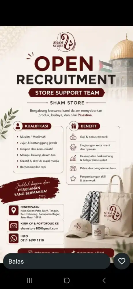 Di Butuhkan Kepala Toko & Kasir