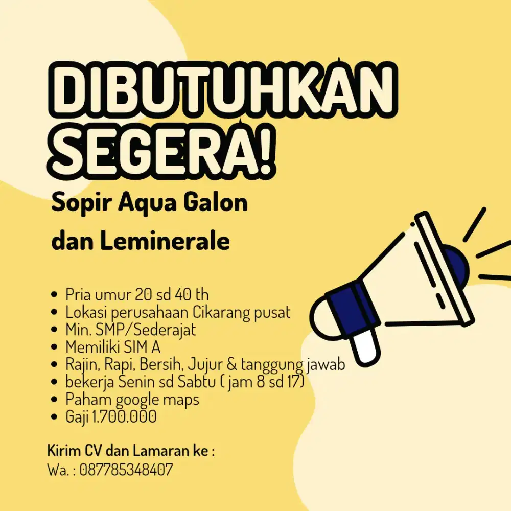 DI BUTUH DRIVER ANTAR AQUA GALON DAN AIR MINERAL