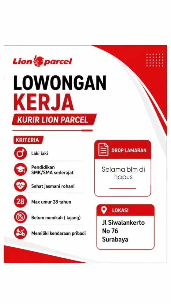 Lowongan kerja kurir, langsung drop CV