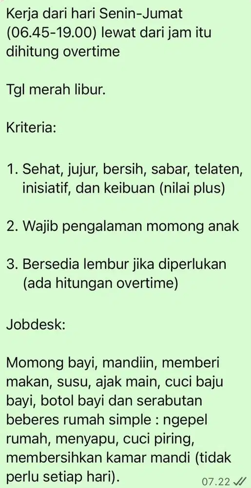 Loker ART Momong Pulang Pergi (PP)