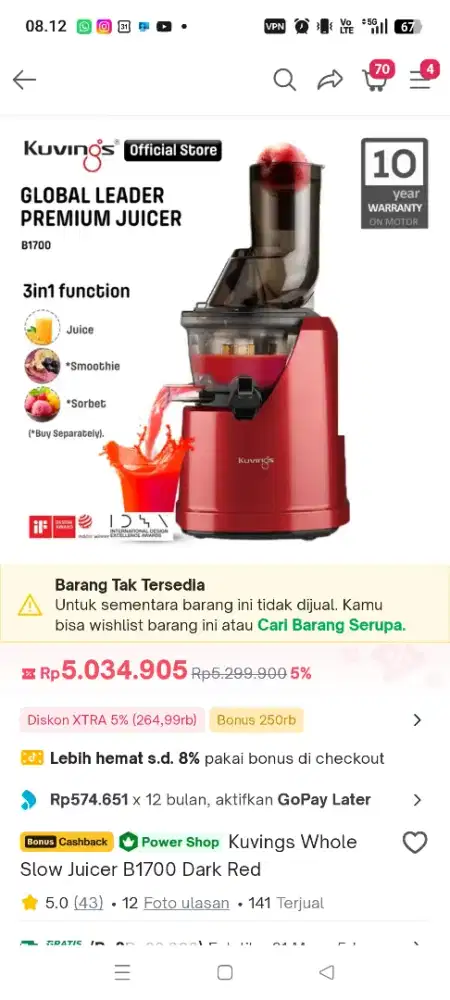 Juicer Korea merk Kuving
