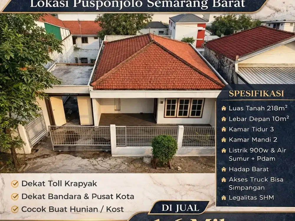 Jual cepat tanah bonus bangunan jl pusponjolo semarang barat