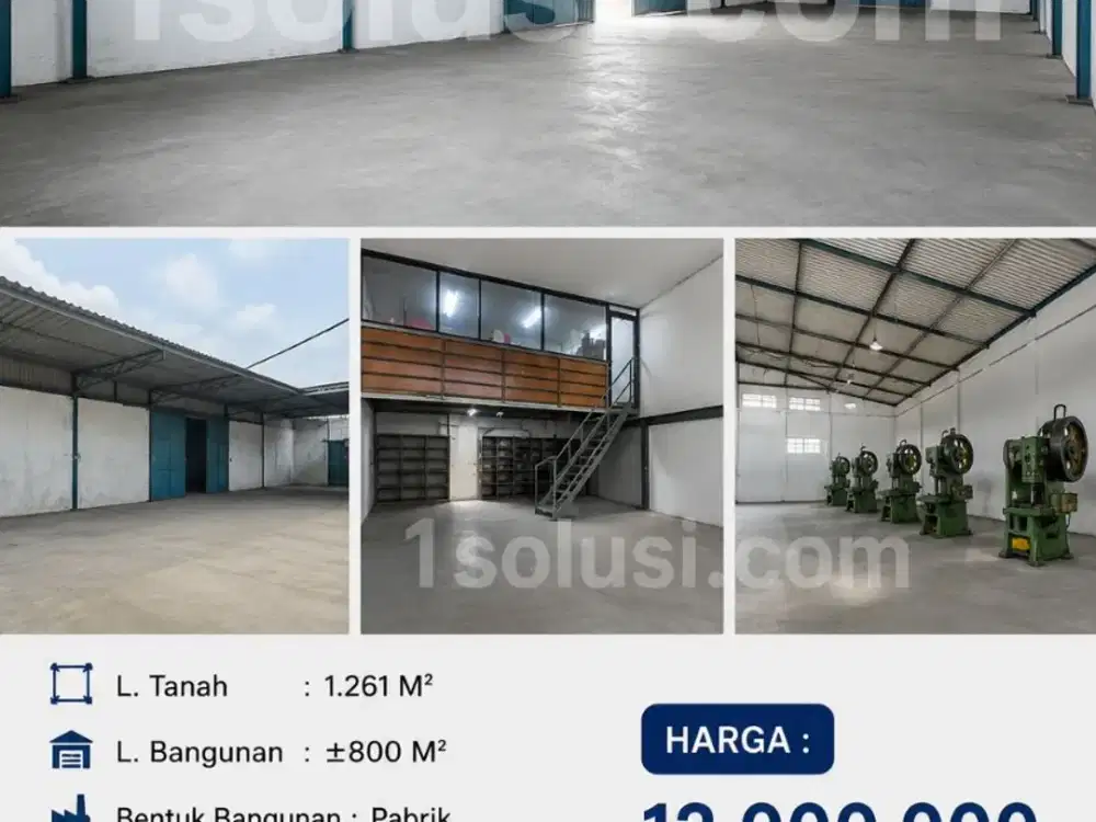 dijual gudang pabrik 1261m2-15m-sepatan tangerang-jl raya utama