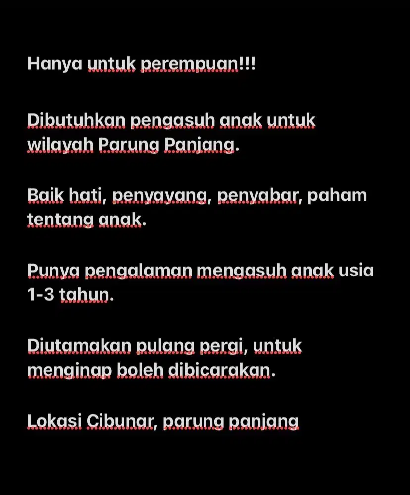 Dicari Pengasuh Anak