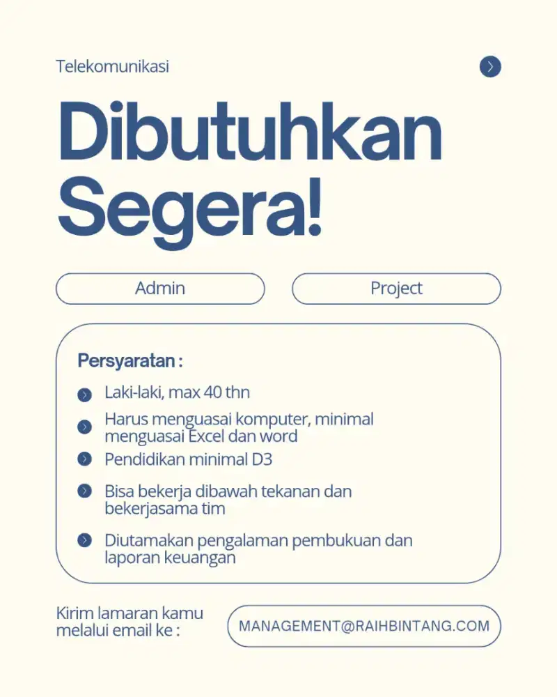 Dibutuhkan segera Admin Project