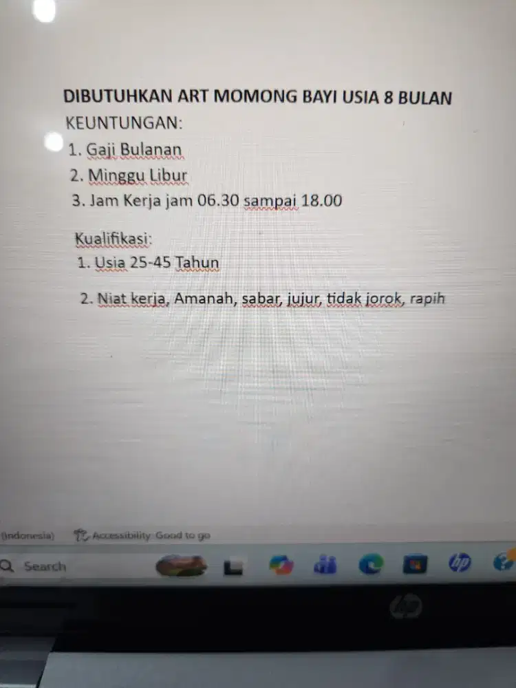 dibutuhkan ART momong bayi 8 bulan