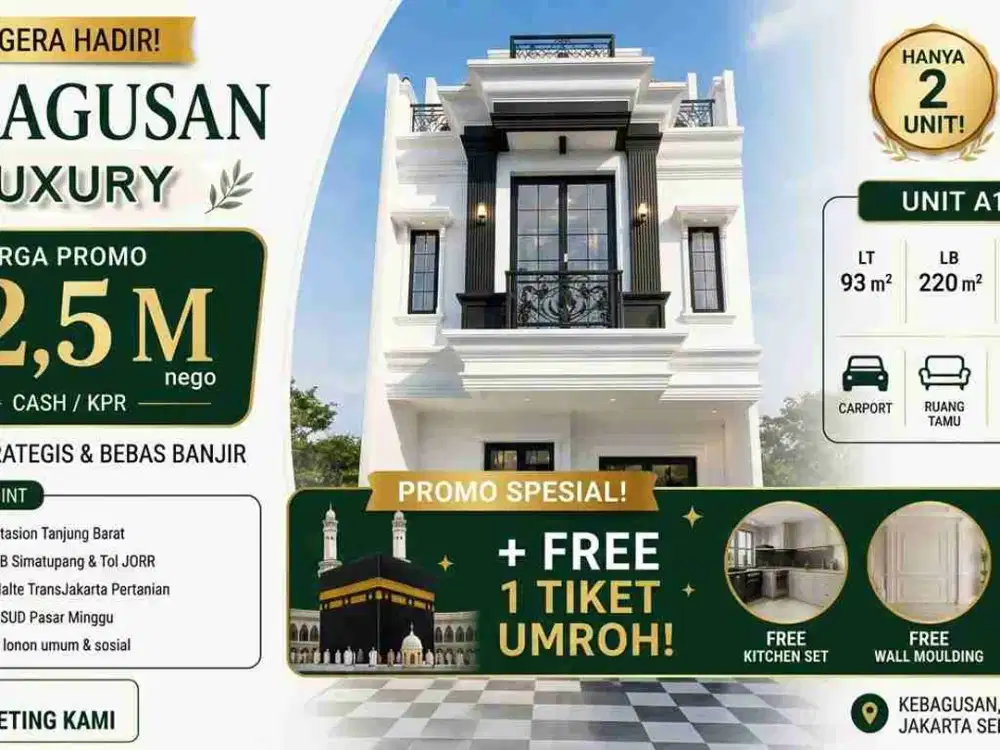 Di Jual Rumah Modern 2,5 Lantai Plus Rooftop. Lokasi Strategis di Kebagusan Pasar Minggu