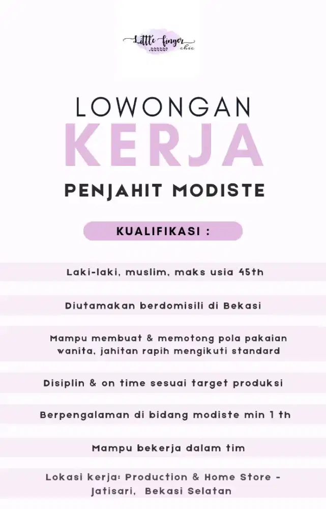 LOWONGAN KERJA PENJAHIT